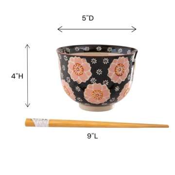 Urban Tokyo Handpainted Ceramic Glazed Japanese Ramen Udon Noodle Rice Bowl With Chopsticks 20 fl oz...