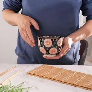 Urban Tokyo Handpainted Ceramic Glazed Japanese Ramen Udon Noodle Rice Bowl With Chopsticks 20 fl oz 5 inch Diameter Bowl Sets Color Box Packaging (Sakura Cherry Blossoms)