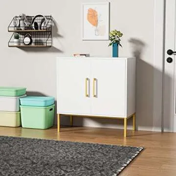 CARPETNAL Siedeboard Buffet Cabinet, White Side Storage Cabinet with Doors and Adjustable Shelves, Accent Cabinet for Kitchen, Living Room, Dining Room, Office, Hallway, Entryway