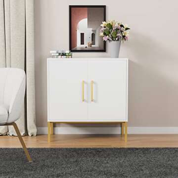 CARPETNAL Siedeboard Buffet Cabinet, White Side Storage Cabinet with Doors and Adjustable Shelves, Accent Cabinet for Kitchen, Living Room, Dining Room, Office, Hallway, Entryway