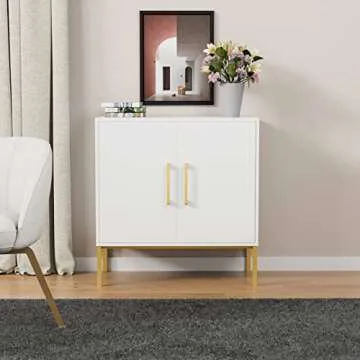 CARPETNAL Siedeboard Buffet Cabinet, White Side Storage Cabinet with Doors and Adjustable Shelves, Accent Cabinet for Kitchen, Living Room, Dining Room, Office, Hallway, Entryway