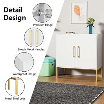 CARPETNAL Siedeboard Buffet Cabinet, White Side Storage Cabinet with Doors and Adjustable Shelves, Accent Cabinet for Kitchen, Living Room, Dining Room, Office, Hallway, Entryway