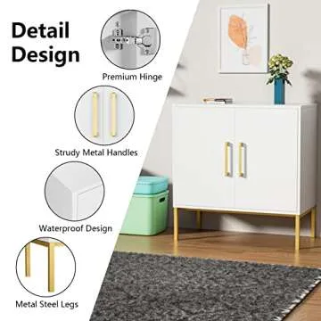 CARPETNAL Siedeboard Buffet Cabinet, White Side Storage Cabinet with Doors and Adjustable Shelves, Accent Cabinet for Kitchen, Living Room, Dining Room, Office, Hallway, Entryway