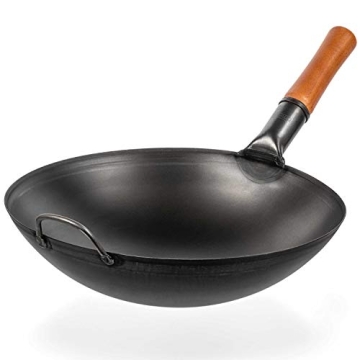 YOSUKATA Carbon Steel Wok - 14 in Woks and Stir Fry Pans for Authentic Cooking