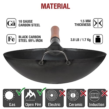 YOSUKATA 14 Inch Carbon Steel Wok - Authentic Cooking