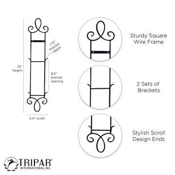 TRIPAR Augusta Narrow Vertical Plate Rack, Black Display (2 Tiers) - Lightweight & Durable - Contains 2 Non-Adjustable Brackets - Elegantly Display Plates, Tiles, Artwork, & More