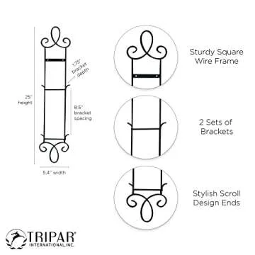 TRIPAR Augusta Narrow Vertical Plate Rack, Black Display (2 Tiers) - Lightweight & Durable - Contains 2 Non-Adjustable Brackets - Elegantly Display Plates, Tiles, Artwork, & More