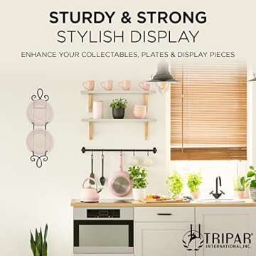 TRIPAR Augusta Narrow Vertical Plate Rack, Black Display (2 Tiers) - Lightweight & Durable - Contains 2 Non-Adjustable Brackets - Elegantly Display Plates, Tiles, Artwork, & More