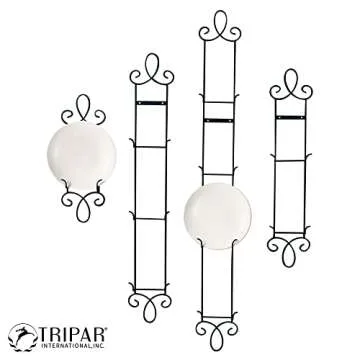 TRIPAR Augusta Narrow Vertical Plate Rack, Black Display (2 Tiers) - Lightweight & Durable - Contains 2 Non-Adjustable Brackets - Elegantly Display Plates, Tiles, Artwork, & More