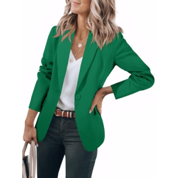 Cicy Bell Women's Open Front Casual Blazer - Elegant Deep Green Essential Suit Jacket