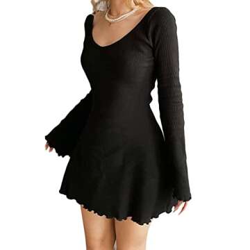 GOOCHEER Bodycon Mini Dresses for Women - Sexy Knit Sweater Dress