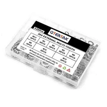 QTEATAK 320Pcs Stainless External Multi-Tooth Star Lock Washers Assortment Set-304 Stainless Steel, 8 Size (M2.5 M3 M4 M5 M6 M8 M10 M12)