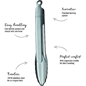 Rösle Stainless Steel 9-inch One-Handed Locking Tongs (12915)