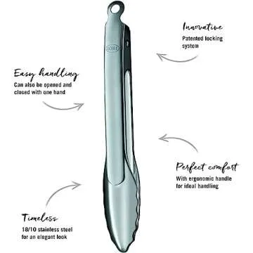 Rösle Stainless Steel 9-inch One-Handed Locking Tongs (12915)