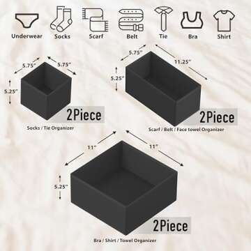 Simple Houseware Foldable Cloth Storage Box Closet Dresser Drawer Divider Organizer Basket Bins for Underwear Bras, Dark Grey (Set of 6)