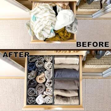 Simple Houseware Foldable Cloth Storage Box Closet Dresser Drawer Divider Organizer Basket Bins for Underwear Bras, Dark Grey (Set of 6)