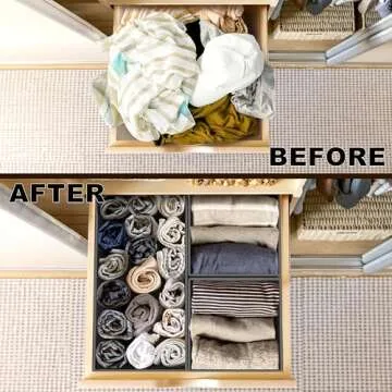 Simple Houseware Foldable Cloth Storage Box Closet Dresser Drawer Divider Organizer Basket Bins for Underwear Bras, Dark Grey (Set of 6)