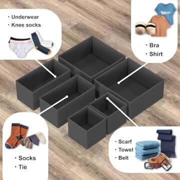 Simple Houseware Foldable Cloth Storage Box Closet Dresser Drawer Divider Organizer Basket Bins for Underwear Bras, Dark Grey (Set of 6)