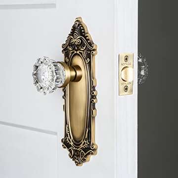 Nostalgic Warehouse 702105 Victorian Plate & Interior Crystal Door Knob, Passage-2.375 in, Oil Rubbed Bronze