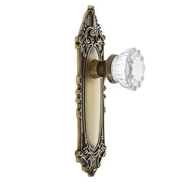 Nostalgic Warehouse 702105 Victorian Plate & Interior Crystal Door Knob, Passage-2.375 in, Oil Rubbed Bronze