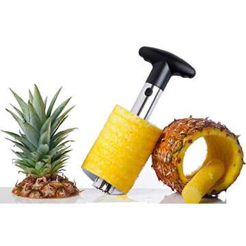 Stainless Steel Pineapple Corer with a Recipe eBook includes One Year Warranty - Core Remover Tool with Detachable Handle - Fast and Easy Fruit Pineapple Cutter Peeler Corer Slicer