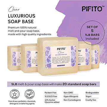 Pifito Clear Melt and Pour Soap Base (5 lb) │ Bulk Premium 100% Natural Glycerin Soap Base │ Lux...