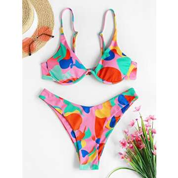 ZAFUL Ribbed Braided Straps Tanga Cheeky Bikini Swimwear