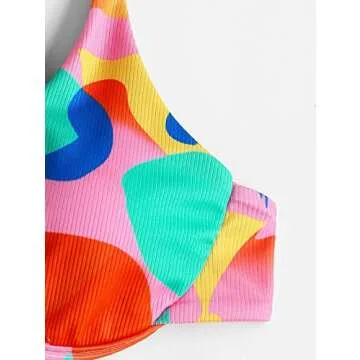 ZAFUL Ribbed Braided Straps Tanga Cheeky Bikini Swimwear