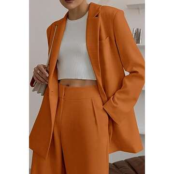 PRETTYGARDEN Women's Fall Two Piece Outfits Dressy Blazer Jacket and Wide Leg Pants Pockets Business Casual Office Suit Sets (Brown,Medium)