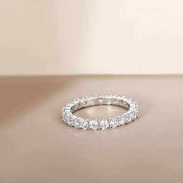 EAMTI 3mm 925 Sterling Silver Wedding Band Round Cubic Zirconia Full Eternity Stackable Engagement Ring for Women Size 3