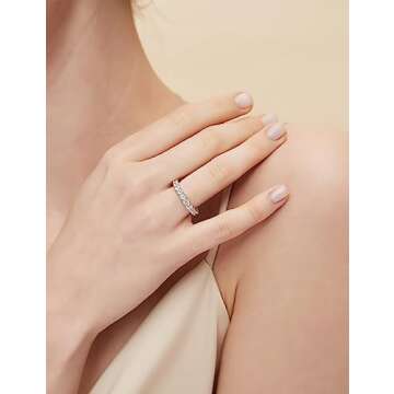 EAMTI 3mm 925 Sterling Silver Wedding Band Round Cubic Zirconia Full Eternity Stackable Engagement Ring for Women Size 3