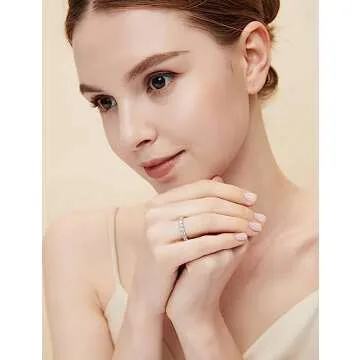 EAMTI 3mm 925 Sterling Silver Wedding Band Round Cubic Zirconia Full Eternity Stackable Engagement Ring for Women Size 3