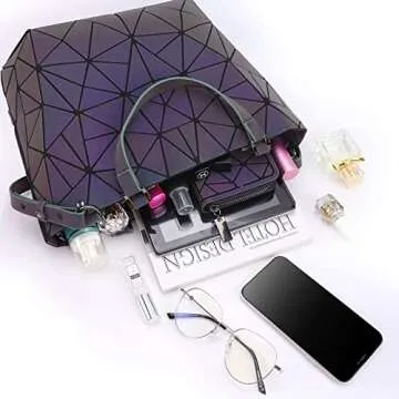 chosping Geometric Luminous Tote Bag Crossbody Handbag Holographic Reflective Women Girl Fashion Shoulder Bag (Crossbody bag)