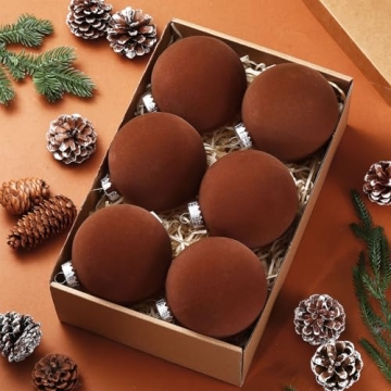 PullCrease 6 Pcs Large Velvet Christmas Ball Ornaments 3.9'' Vintage Neutral Christmas Ornaments Han...