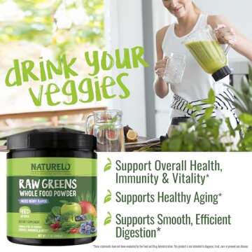 NATURELO Raw Greens Superfood Powder - Mixed Berry - Boost Energy, Detox, Enhance Health - Organic Spirulina - Wheat Grass - Whole Food Nutrition from Fruits & Vegetables - 480 Grams