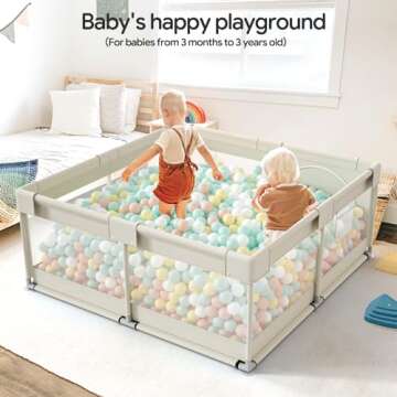 Fodoss Baby Playpen, Upgrade Playpen for Babies and Toddlers, 47x47x26inch Beige Play Pen for Babies with Hand Pulling Ring, Play Pen Center for Kids,Baby Fence,Baby Playards