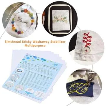 Simthread Sticky Wash Away Embroidery Stabilizer Self-Adhesive Printable A4 Size Paper Stabilizer Medium Weight 1.4OZ 8.5" x 11" 7pcs / Pack