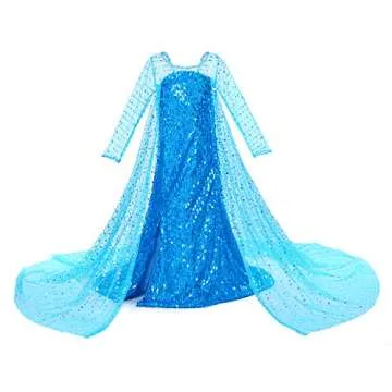 Luxury Princess Dress Costumes with Shining Long Cape Girls Birthday Party 5T 6T