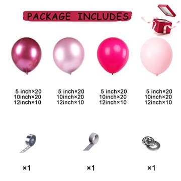 Chamrrille 203PCS Rose Pink Balloon Garland Kit, Metallic Pink & Magenta & Pastel Pink & Hot Pink Balloons for Wedding, Princess Theme Birthday, Bridal Shower Decorations