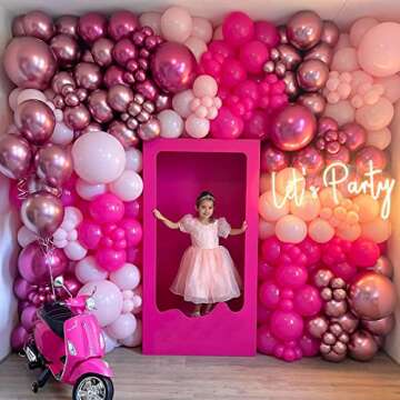 Chamrrille 203PCS Rose Pink Balloon Garland Kit, Metallic Pink & Magenta & Pastel Pink & Hot Pink Balloons for Wedding, Princess Theme Birthday, Bridal Shower Decorations
