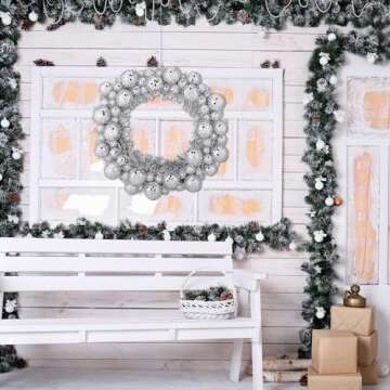 Zeyune 14 Inch Mirror Disco Balls Wreath Disco Ornament Garland Decoration Silver Glitter Decorative Hanging Ornaments for Disco Themed Bachelorette Wedding Music Festivals Party