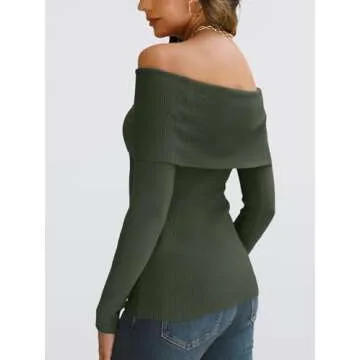 LILLUSORY Womens Off The Shoulder Sweater Fall Long Sleeve Going Out Y2k Tops Winter Date Night Outfits, DarkGreen, S