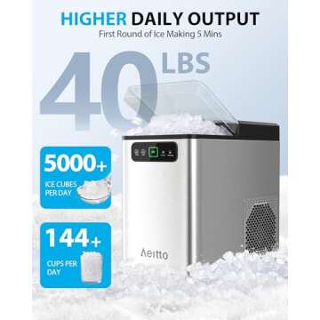 Aeitto Nugget Ice Maker 40Lbs/24H, Countertop Soft Chewable Ice Pebble Ice Machine, One-Click Operat...