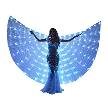 LED Isis Wings Glow Light Up Belly Dance Costumes with Sticks Performance Clothing Carnival Hallowee...