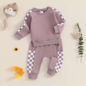 Toddler Baby Girl Clothes Conttrast Color Fall Winter Outfit Long Sleeve Sweatshirts and Pants Newbo...
