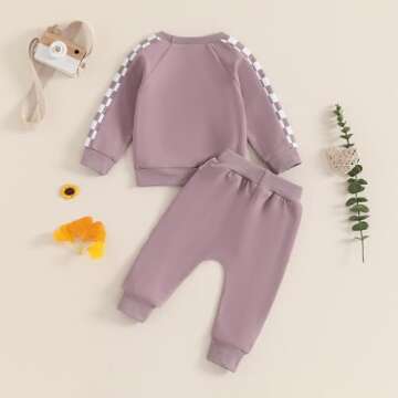 Toddler Baby Girl Clothes Conttrast Color Fall Winter Outfit Long Sleeve Sweatshirts and Pants Newborn Infant Set (Plaid Purple, 18-24 Months)