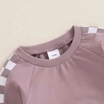 Toddler Baby Girl Clothes Conttrast Color Fall Winter Outfit Long Sleeve Sweatshirts and Pants Newborn Infant Set (Plaid Purple, 18-24 Months)