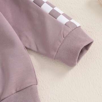 Toddler Baby Girl Clothes Conttrast Color Fall Winter Outfit Long Sleeve Sweatshirts and Pants Newborn Infant Set (Plaid Purple, 18-24 Months)