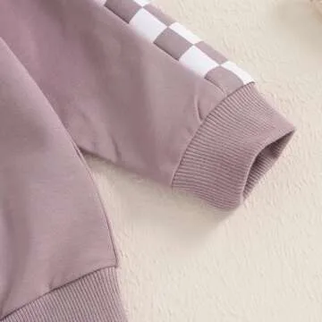 Toddler Baby Girl Clothes Conttrast Color Fall Winter Outfit Long Sleeve Sweatshirts and Pants Newborn Infant Set (Plaid Purple, 18-24 Months)