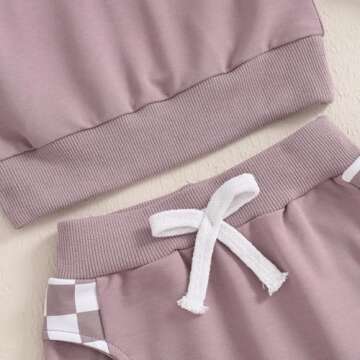 Toddler Baby Girl Clothes Conttrast Color Fall Winter Outfit Long Sleeve Sweatshirts and Pants Newborn Infant Set (Plaid Purple, 18-24 Months)